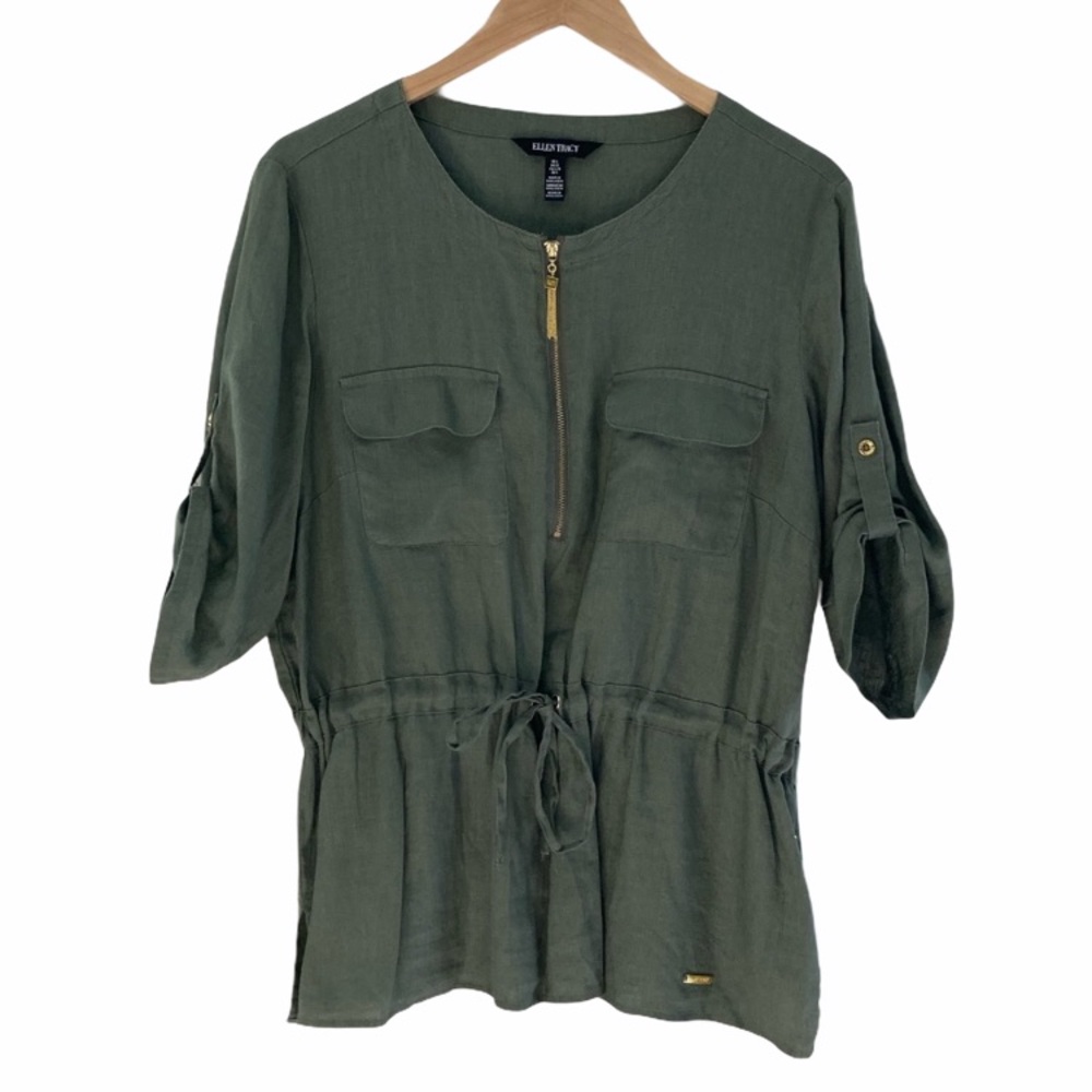 Olive Green Ellen Tracy Linen Blouse